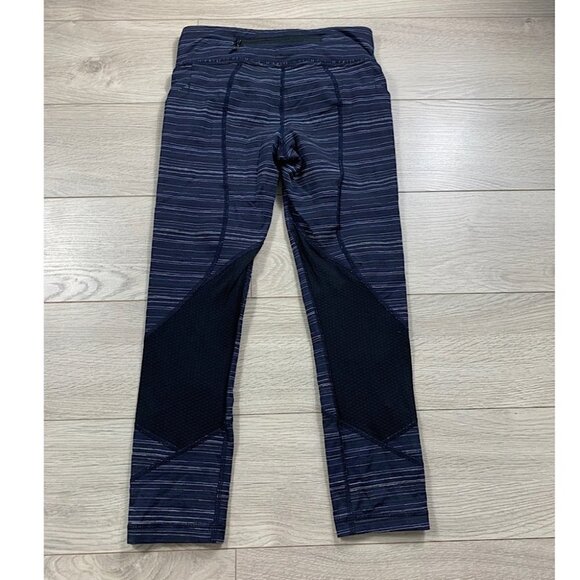 Lululemon Pace Rival Run Crop Leggings Cyber Stripe Naval Blue Black - Picture 7 of 16